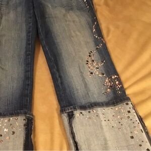 Embellished Straight Leg Blue Jeans